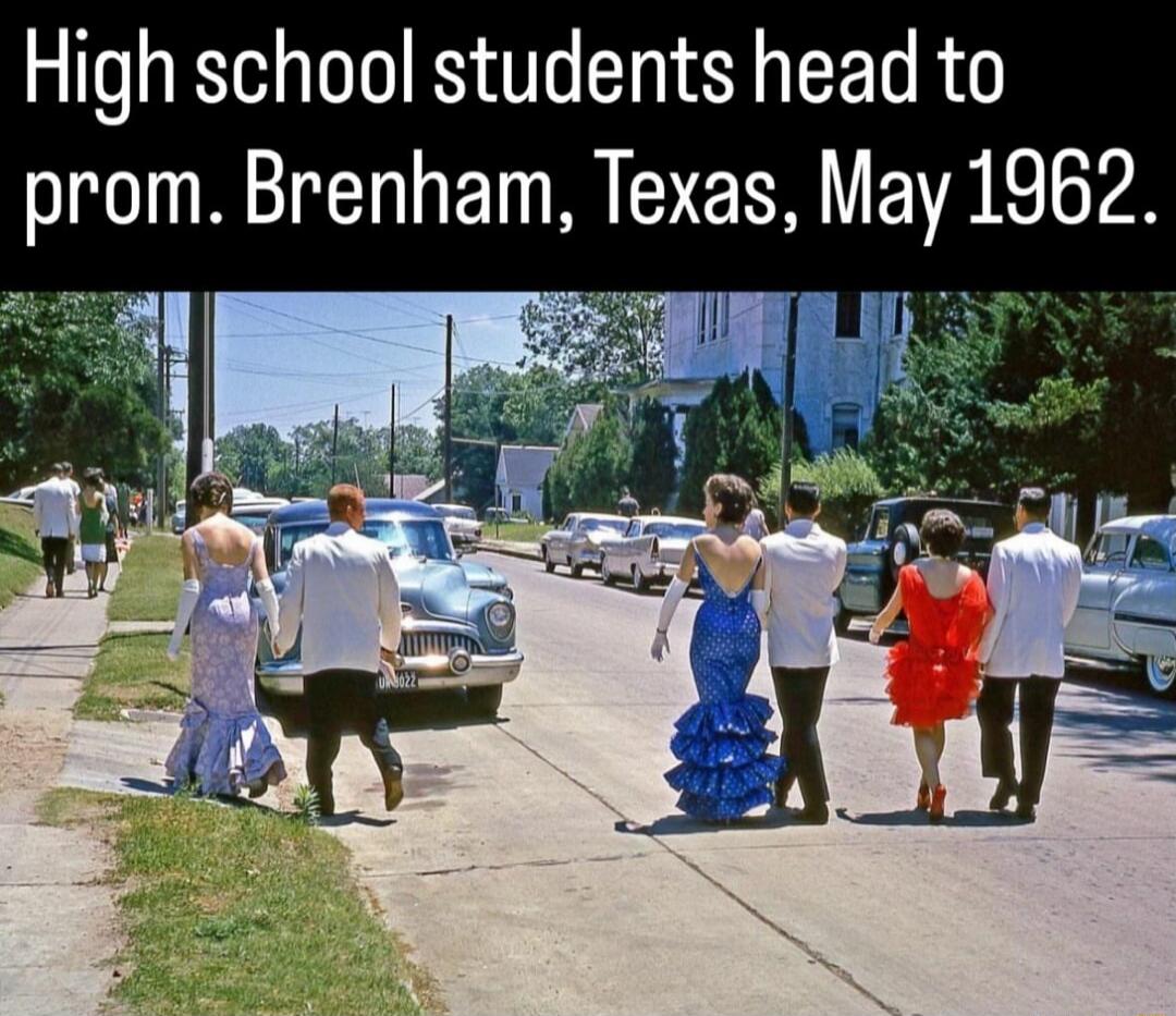 High school students head to prom. Brenham, Texas, May 1962.