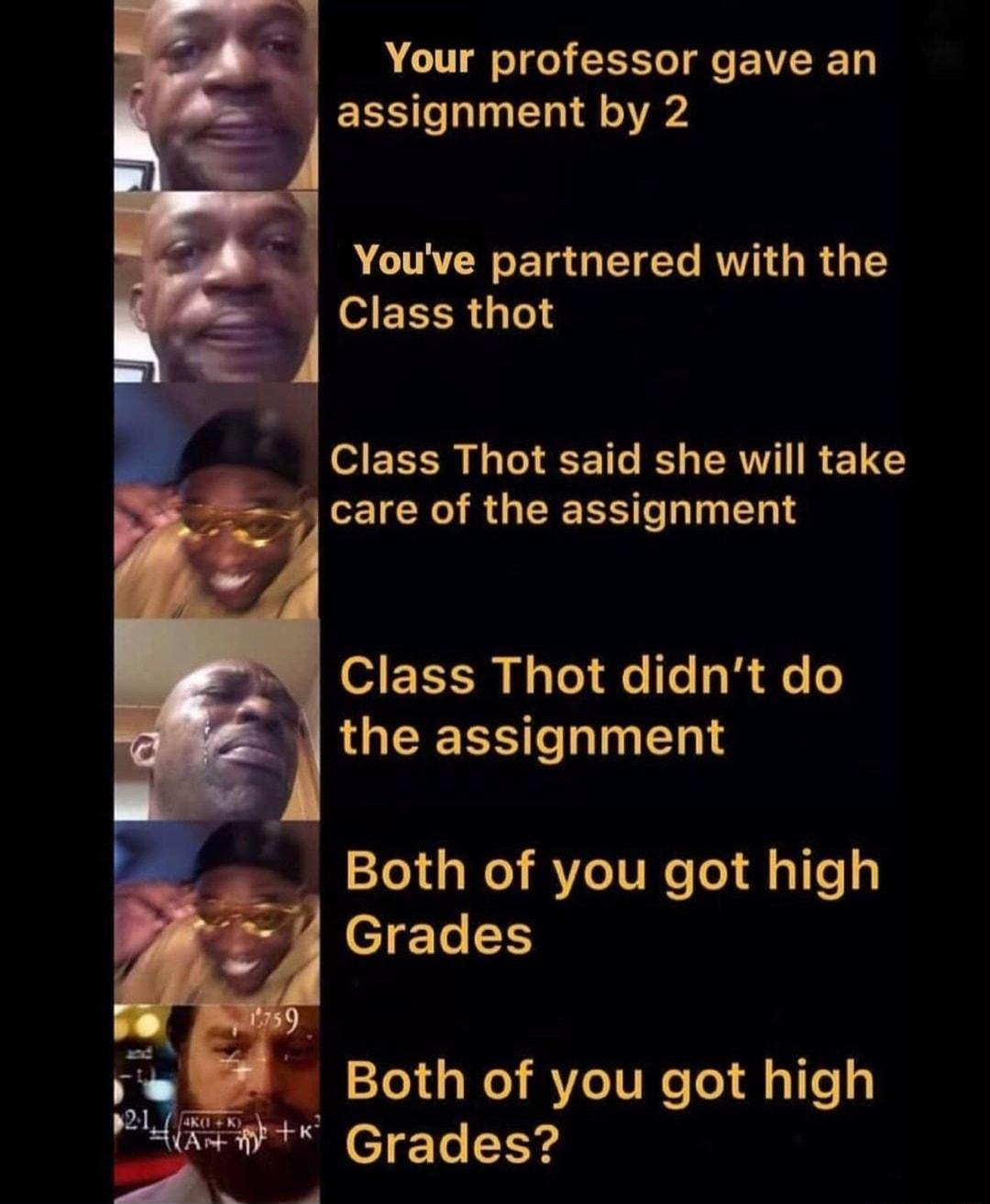 Your professor gave an assignment by 2 q Youve partnered with the 3 Class thot G ETN L CE T K RV R 1 SEICE R GEERS Il Eh I ETI N N pTel e Te e the assignment Both of you got high e ETe 515 Grades