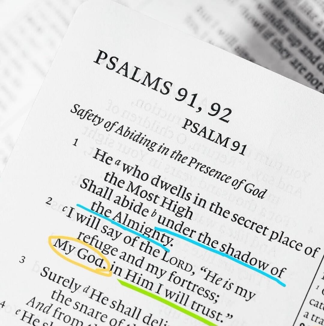 PSALMS 91, 92 PSALM 91 Safety of Abiding in the Presence of God 1 He who dwells in the secret place of the Most High Shall abide under the shadow of the Almighty. 2 I will say of the LORD, 