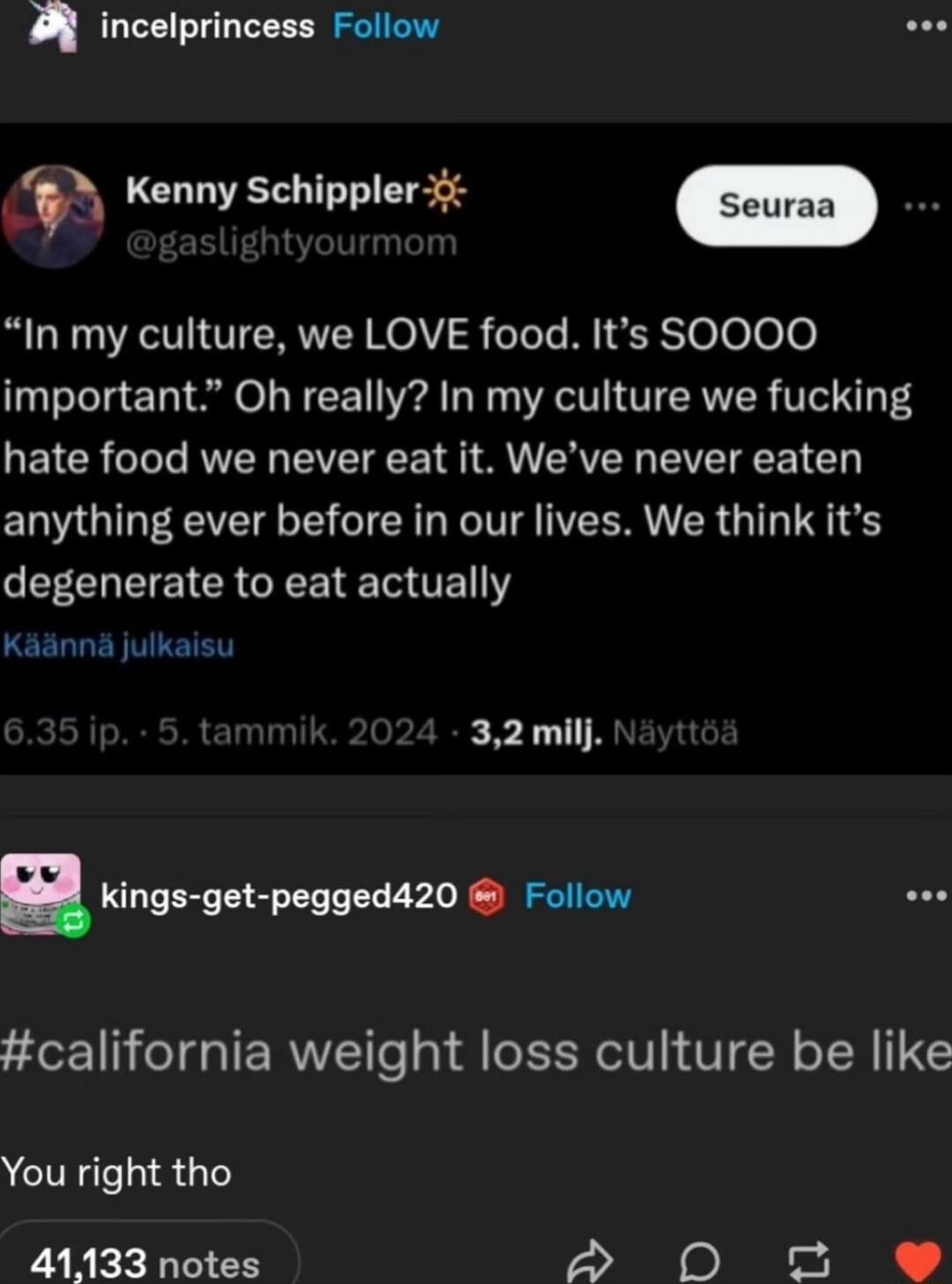 incelprincess Follow 3 Kenny Schippler In my culture we LOVE food Its SOOO0 important Oh really In my culture we fucking QEICE TRV CVIEE VA VIR anything ever before in our lives We think its EEREE R GRS R 1Y Kaanna julkaisu 32 milj 8 kings get pegged420 Follow california weight loss culture be like You right tho 41133 notes e B J