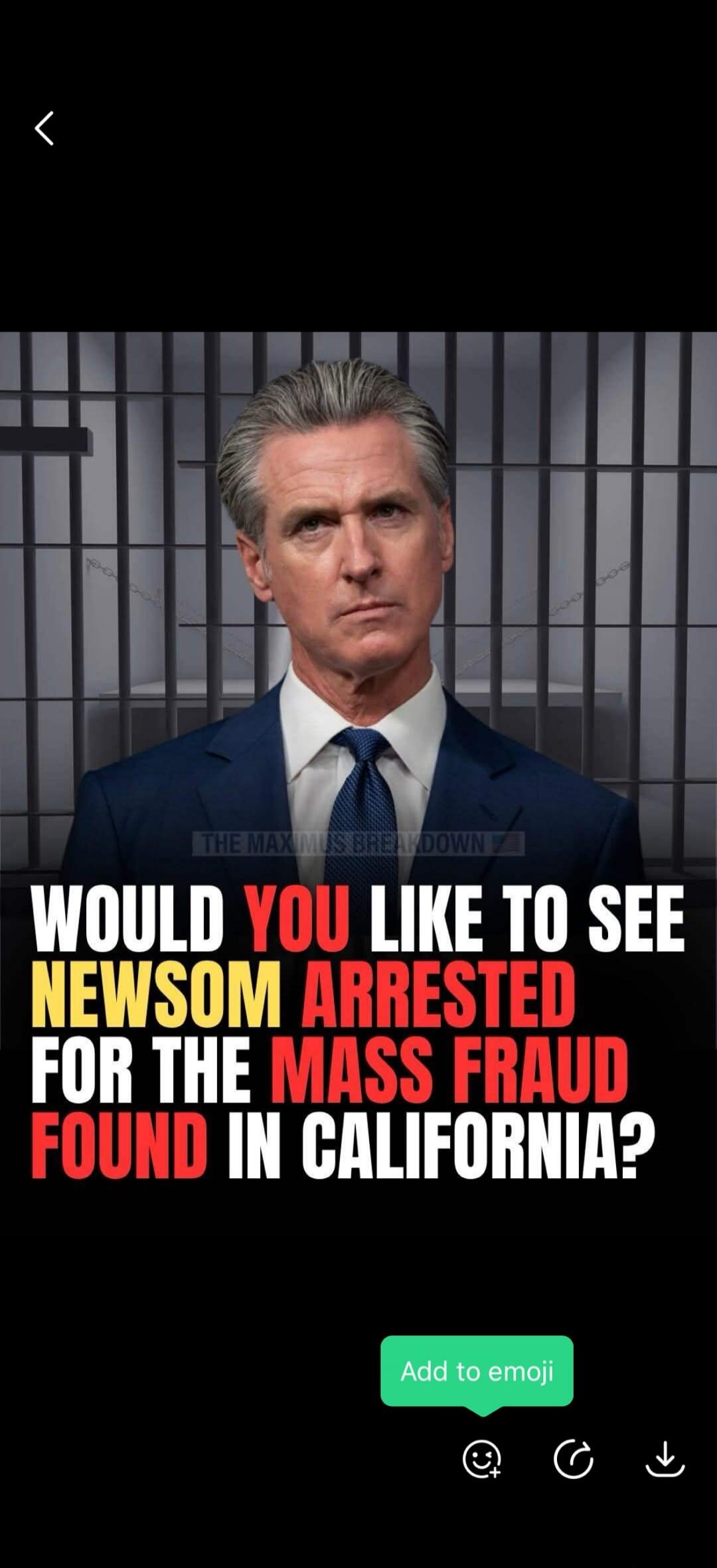 THE MAXIMUS BREAKDOWN WOULD YOU LIKE TO SEE NEWSOM ARRESTED FOR THE MASS FRAUD FOUND IN CALIFORNIA?