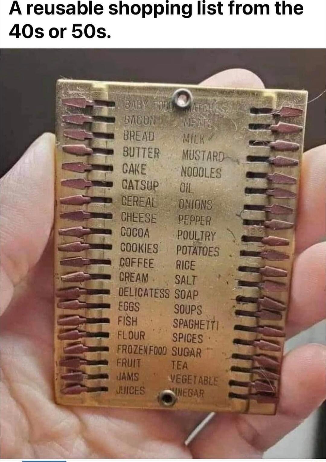 Areusable shopping list from the 40s or 50s