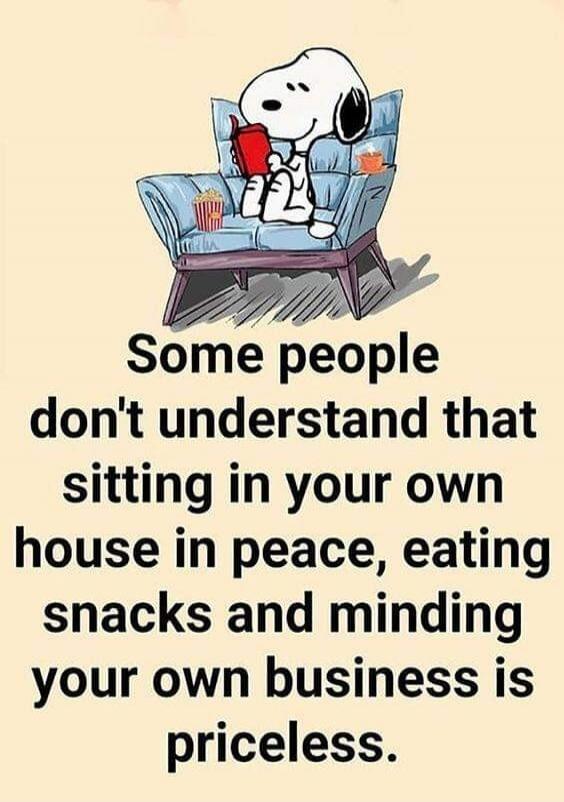 Some people don't understand that sitting in your own house in peace, eating snacks and minding your own business is priceless.