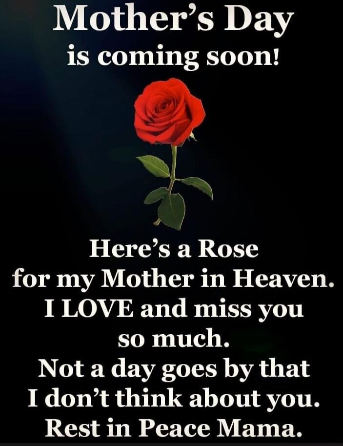 Mother's Day is coming soon! Here's a Rose for my Mother in Heaven. I LOVE and miss you so much. Not a day goes by that I don't think about you. Rest in Peace Mama.