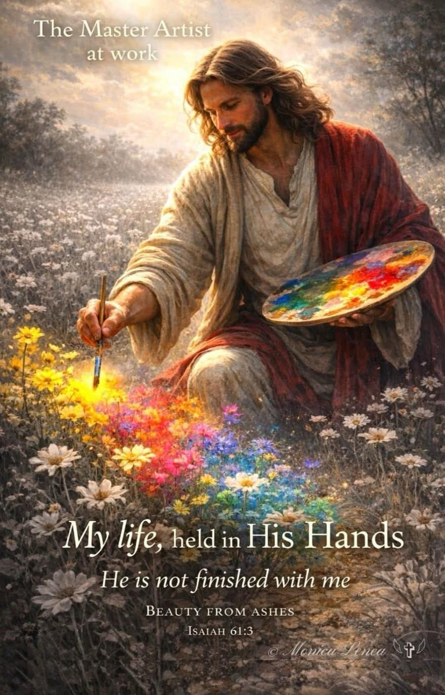 The Master Artist at work
My life, held in His Hands
He is not finished with me
Beauty from ashes
Isaiah 61:3