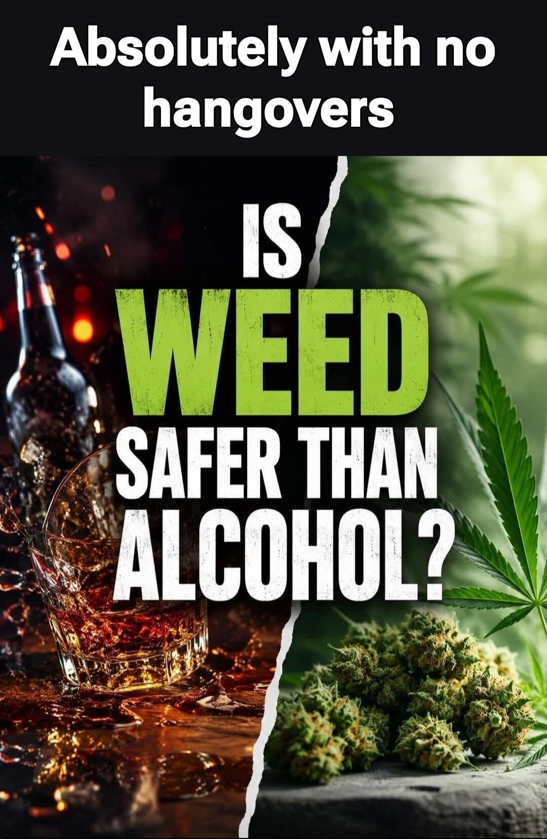 Absolutely with no hangovers IS WEED SAFER THAN ALCOHOL?