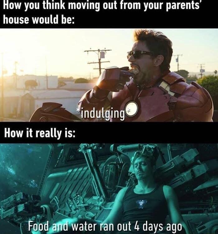 How you think moving out from your parents house would be How it really is v Foodaffdwater ran out 4 days ago