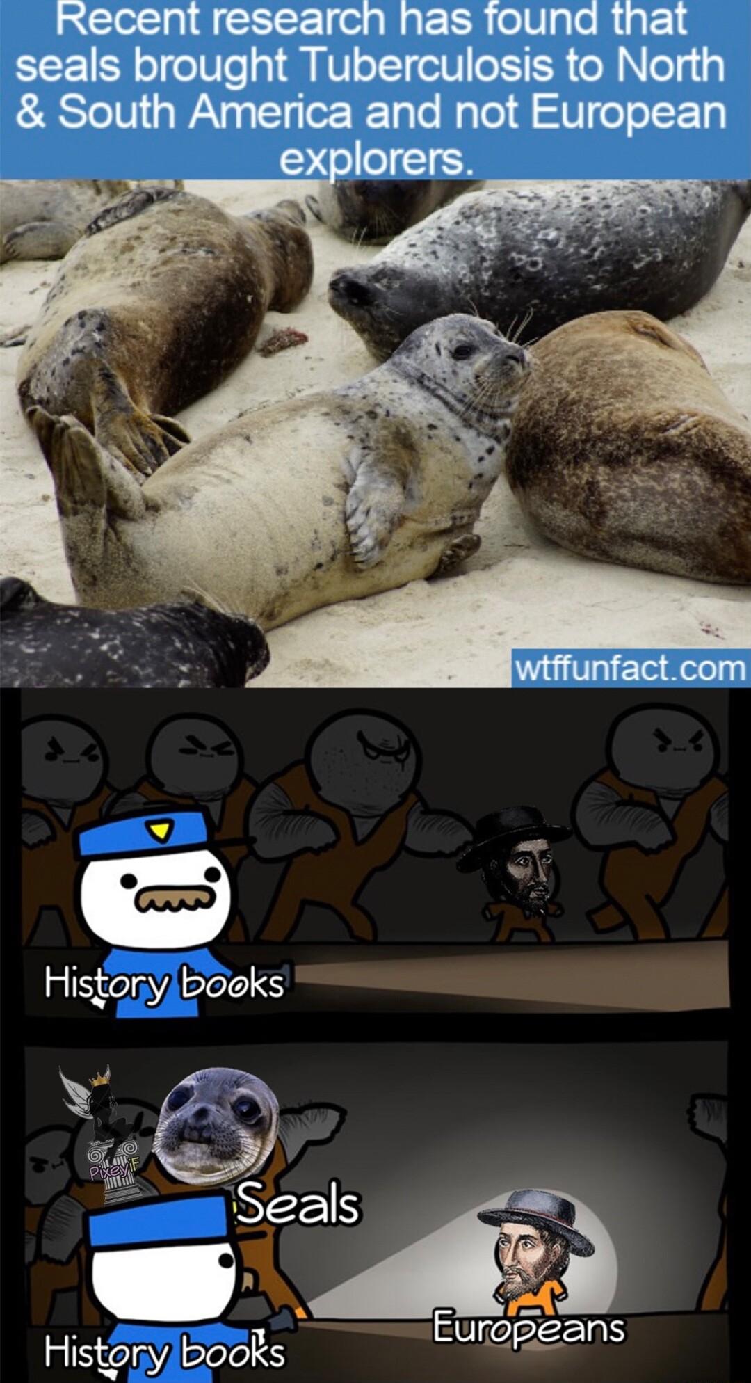 Recent research has found that seals brought Tuberculosis to North South America and not European Historylbooks Eurgpeans