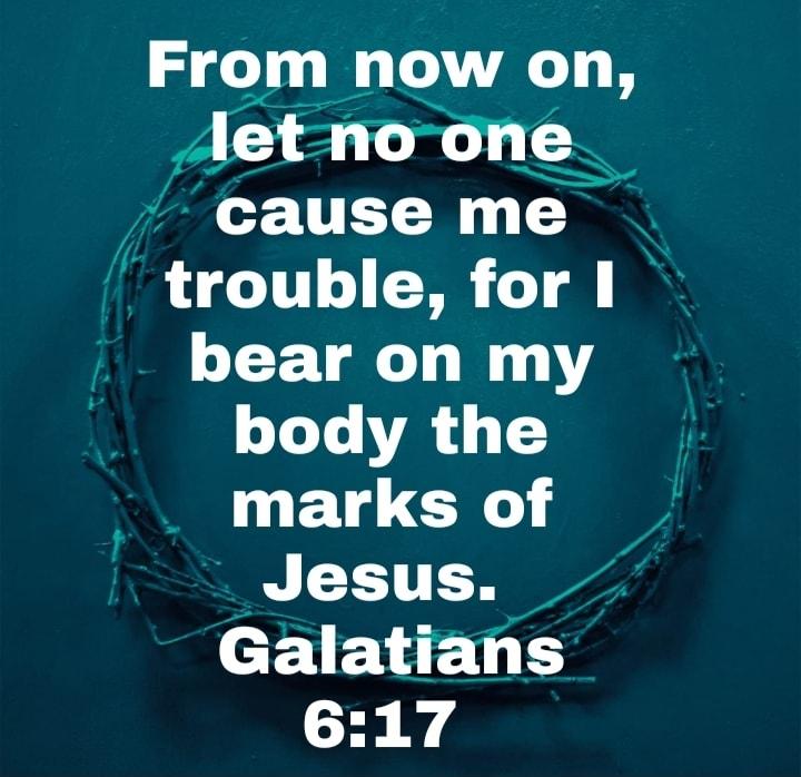 From now on Ietnirane cause me trouble for bear on my body the marks of Jesus Galatians 617