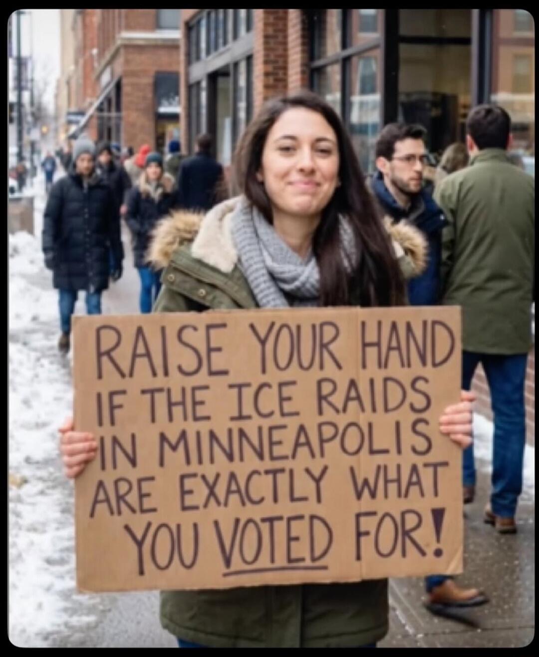 RAISE YOUR HAND IF THE ICE RAIDS IN MINNEAPOLIS ARE EXACTLY WHAT YOU VOTED FOR!