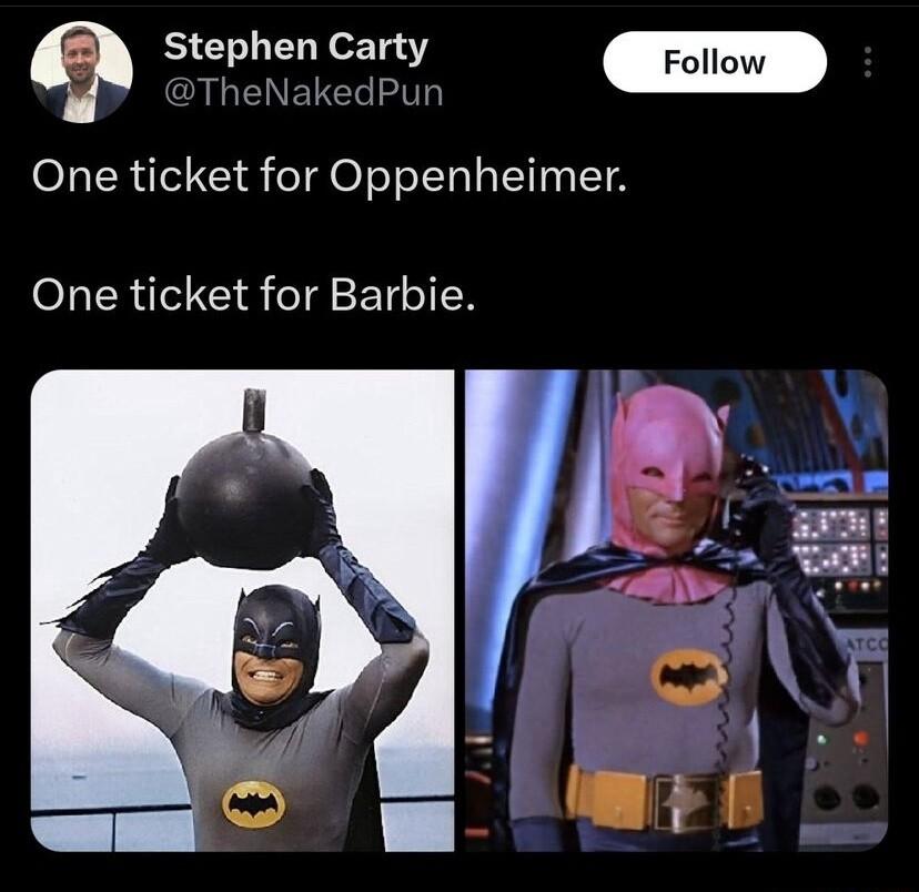Stephen Carty One ticket for Oppenheimer One ticket for Barbie