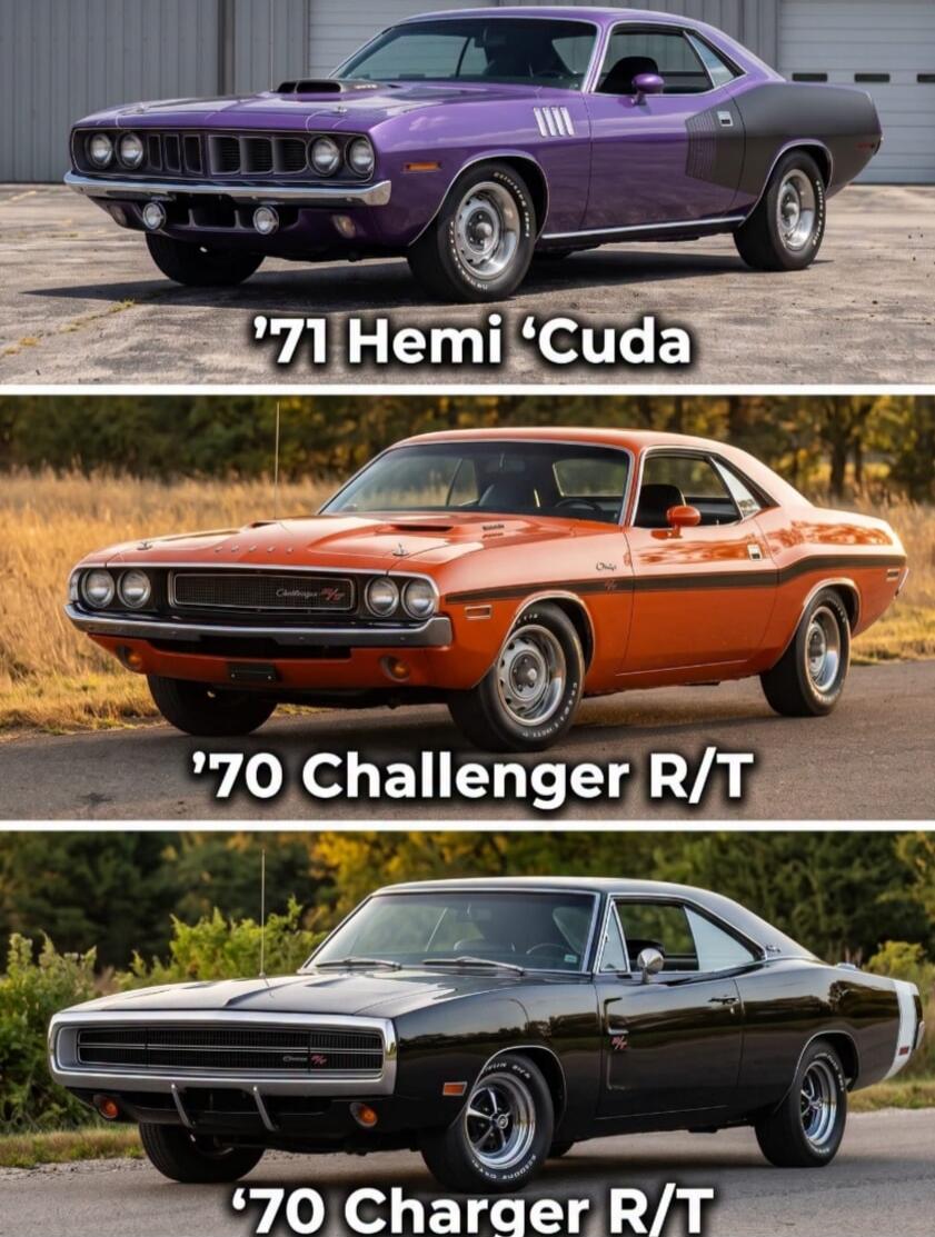 '71 Hemi 'Cuda', '70 Challenger R/T', '70 Charger R/T'