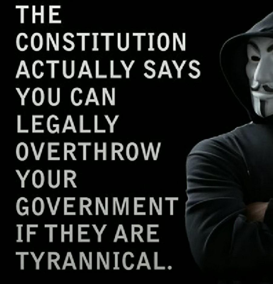 THE y CONSTITUTION ACTUALLY SAYS a YOU CAN v LEGALLY OVERTHROW YOUR GOVERNMENT IF THEY ARE TYRANNICAL