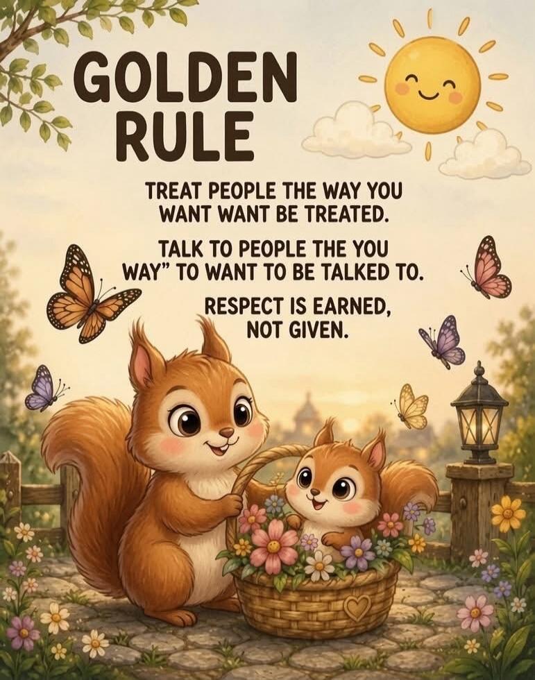 GOLDEN RULE TREAT PEOPLE THE WAY YOU WANT TO BE TREATED. TALK TO PEOPLE THE WAY YOU WANT TO BE TALKED TO. RESPECT IS EARNED, NOT GIVEN.