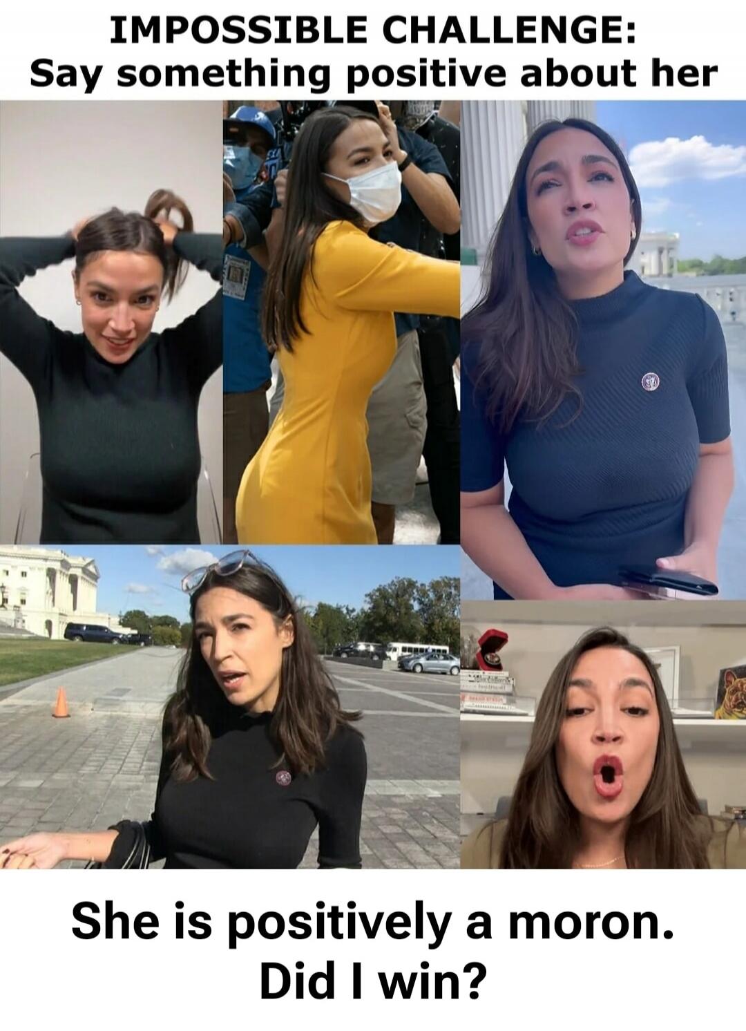 IMPOSSIBLE CHALLENGE: Say something positive about her She is positively a moron. Did I win?