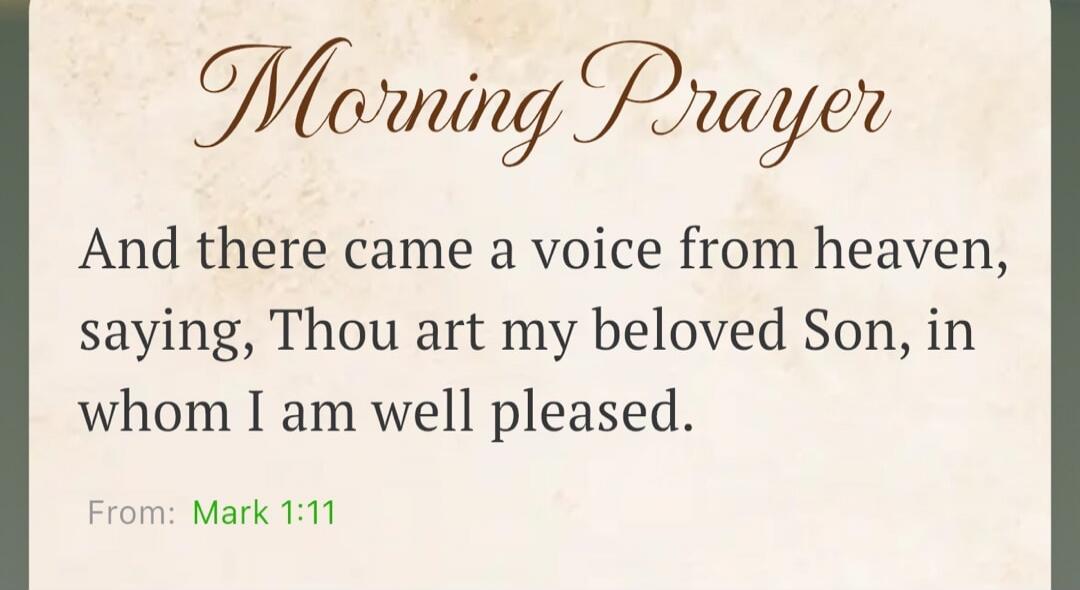 Morning Prayer And there came a voice from heaven, saying, Thou art my beloved Son, in whom I am well pleased. From: Mark 1:11