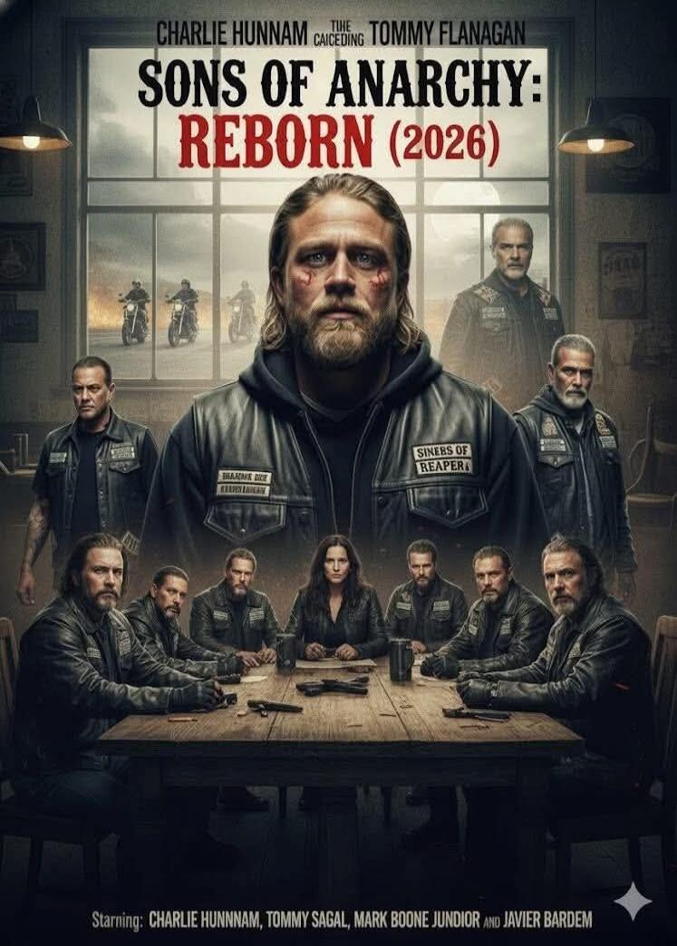 SONS OF ANARCHY: REBORN (2026)
Starring: CHARLIE HUNNAM, TOMMY SAGAL, MARK BOONE JUNIOR, and JAVIER BARDEM