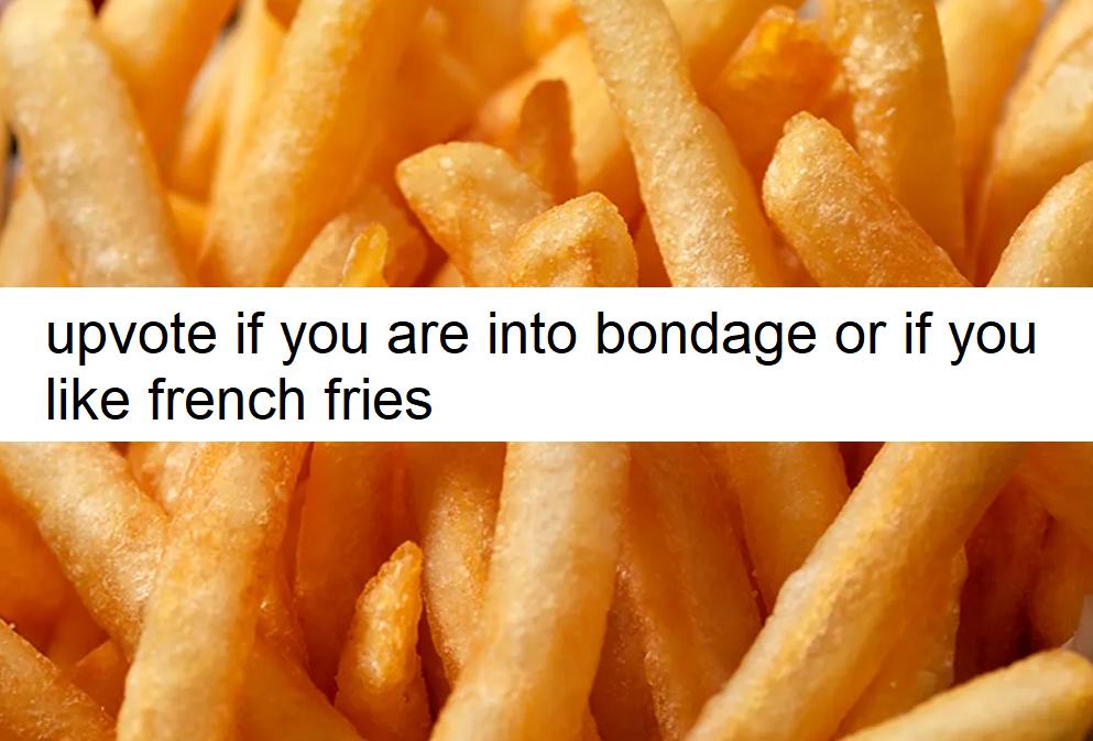 l upvote if you are into bondage or if you like french fries
