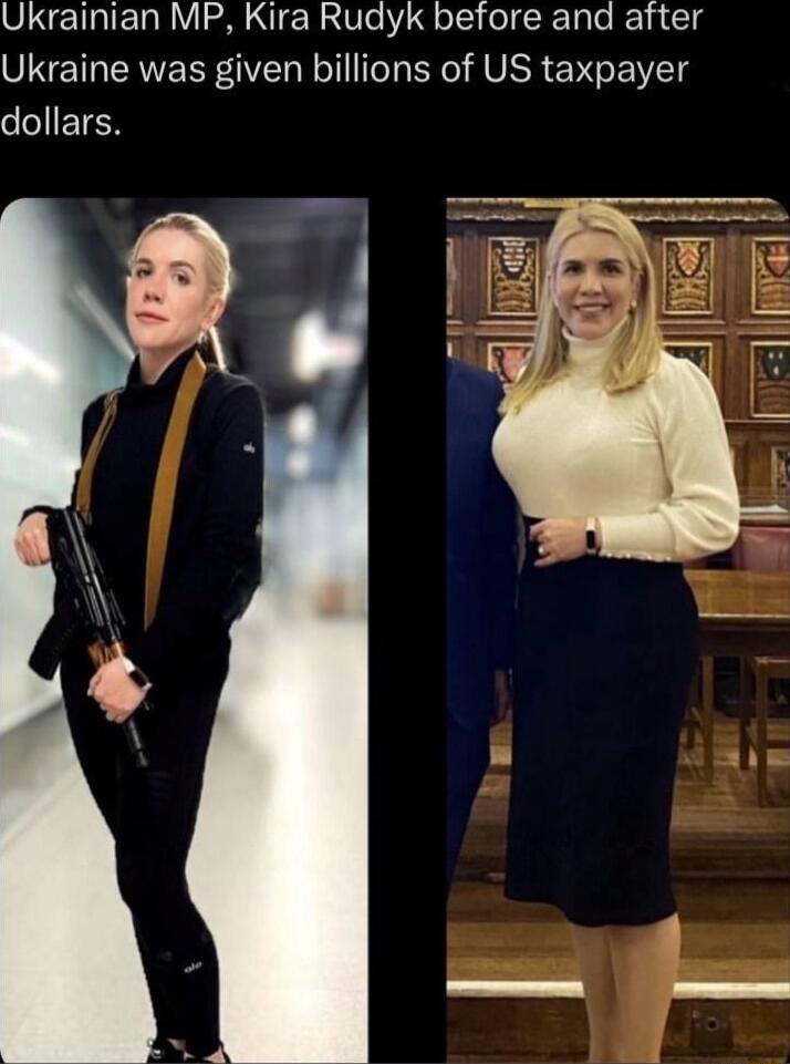 Ukrainian MP Kira Rudyk before and after Ukraine was given billions of US taxpayer SIETER