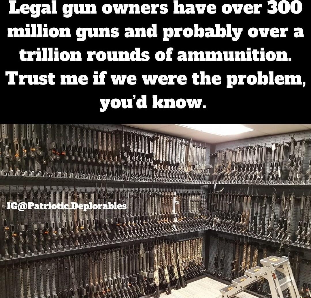 al gun owners have over 300 million guns and probably over a trillion rounds of ammunition Trust me if we were the problem youd know