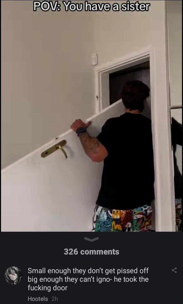 FOVRW VR aSSEr 326 comments Small enough they dont get pissed off big enough they cant igno he took the fucking door Hootels