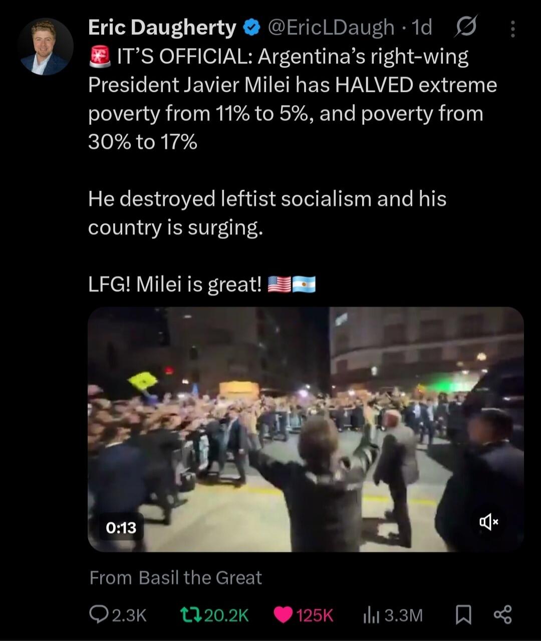 IT'S OFFICIAL: Argentina's right-wing President Javier Milei has HALVED extreme poverty from 11% to 5%, and poverty from 30% to 17%. He destroyed leftist socialism and his country is surging. LFG! Milei is great!