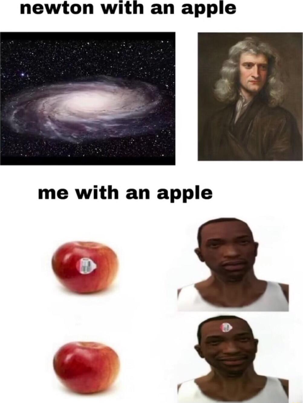 newton with an apple