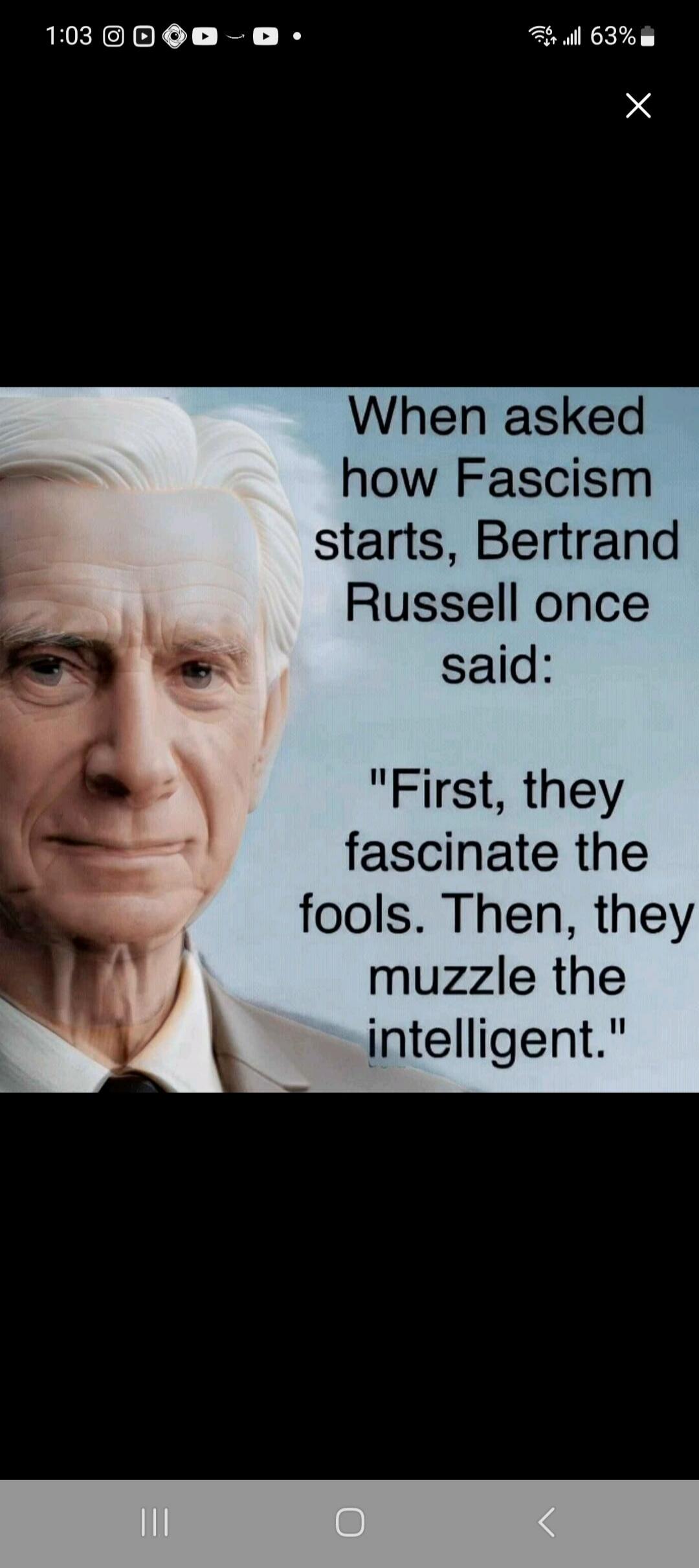 When asked how Fascism starts, Bertrand Russell once said: 