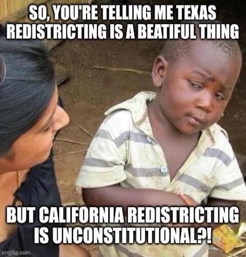 SO, YOU'RE TELLING ME TEXAS REDISTRICTING IS A BEATIFUL THING BUT CALIFORNIA REDISTRICTING IS UNCONSTITUTIONAL?!