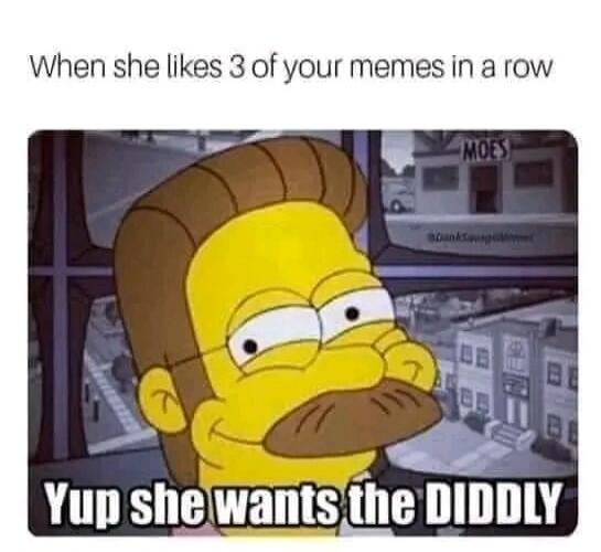 When she likes 3 of your memes in a row Yup she wants the DIDDLY