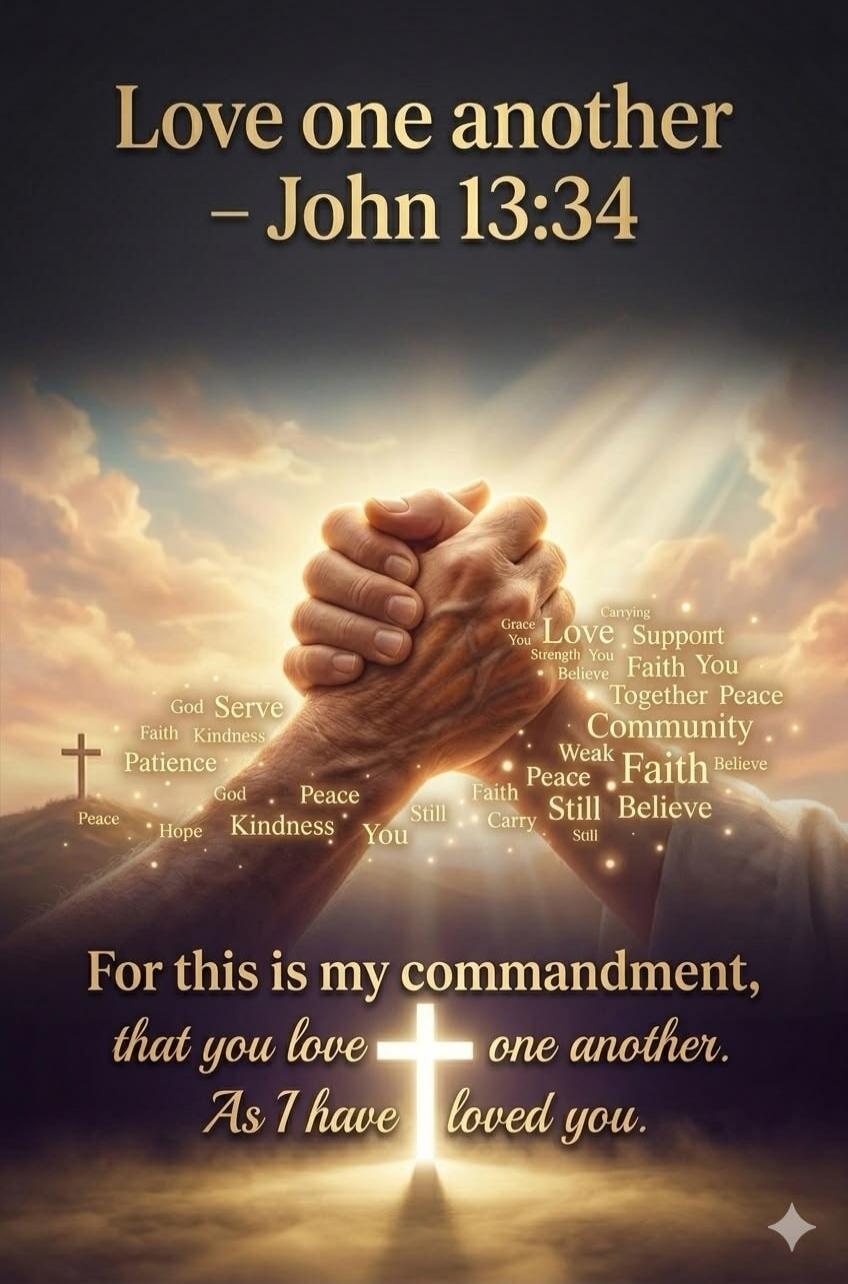 Love one another - John 13:34 God Serve Faith Kindness Patience Peace Hope Kindness You Still Carry Grace You Strength You Believe Love Support Faith You Together Peace Community Weak Peace Faith Still Believe Still For this is my commandment, that you love one another. As I have loved you.