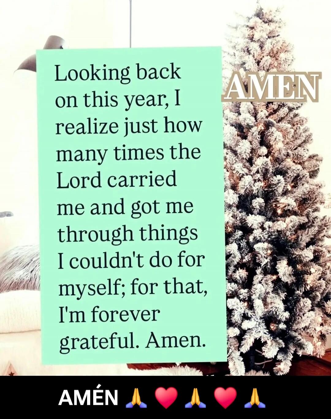 Looking back on this year, I realize just how many times the Lord carried me and got me through things I couldn't do for myself; for that, I'm forever grateful. Amen.