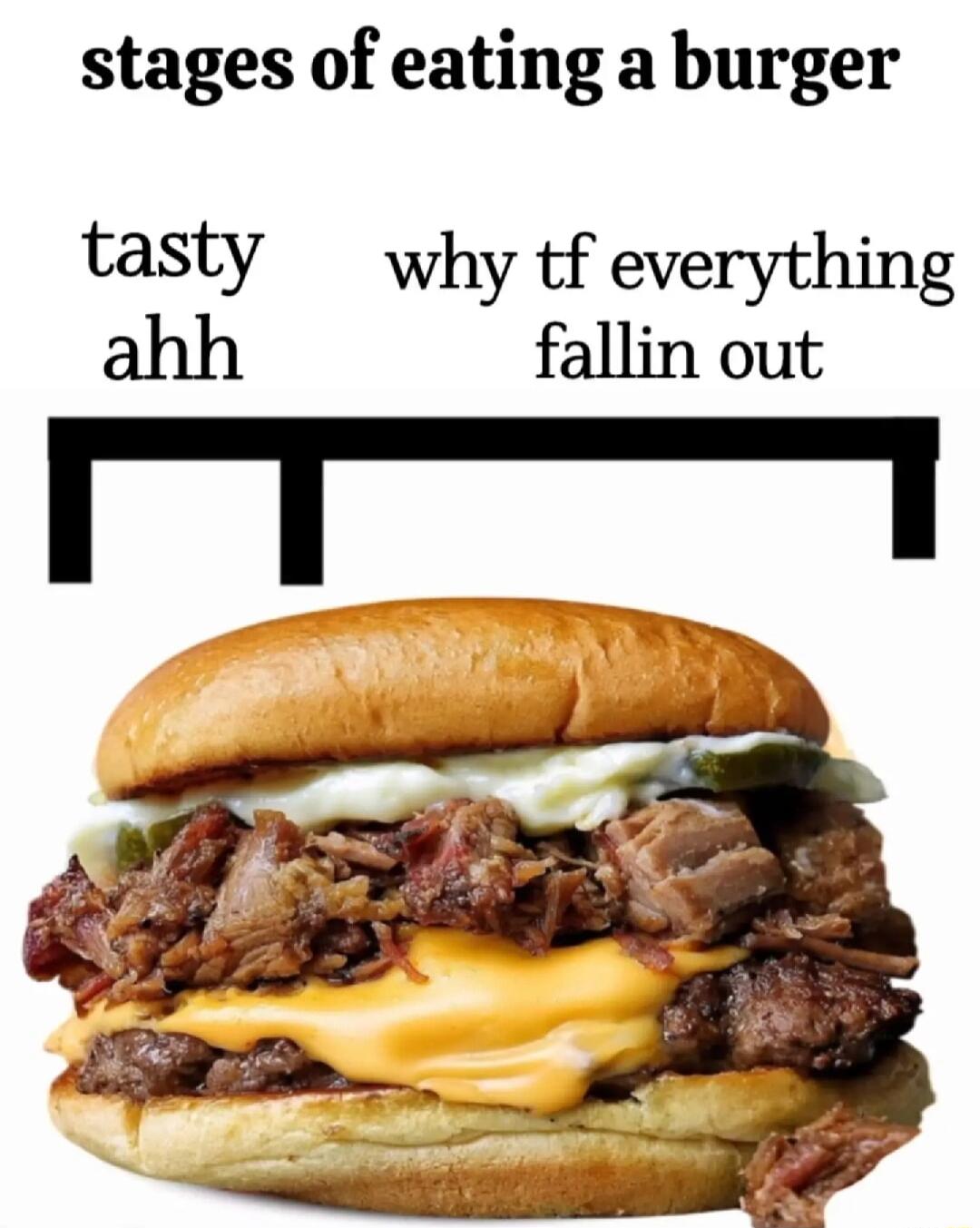 stages of eating a burger tasty why tf everything ahh fallin out