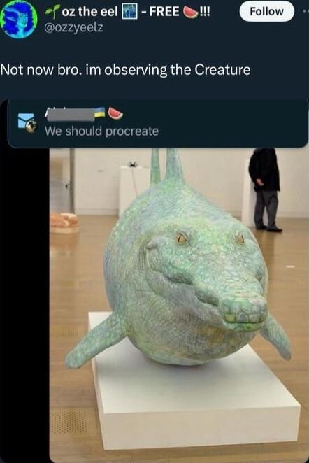 f oz the eel if FREE ozzyeelz Not now bro im observing the Creature P B We should procreate