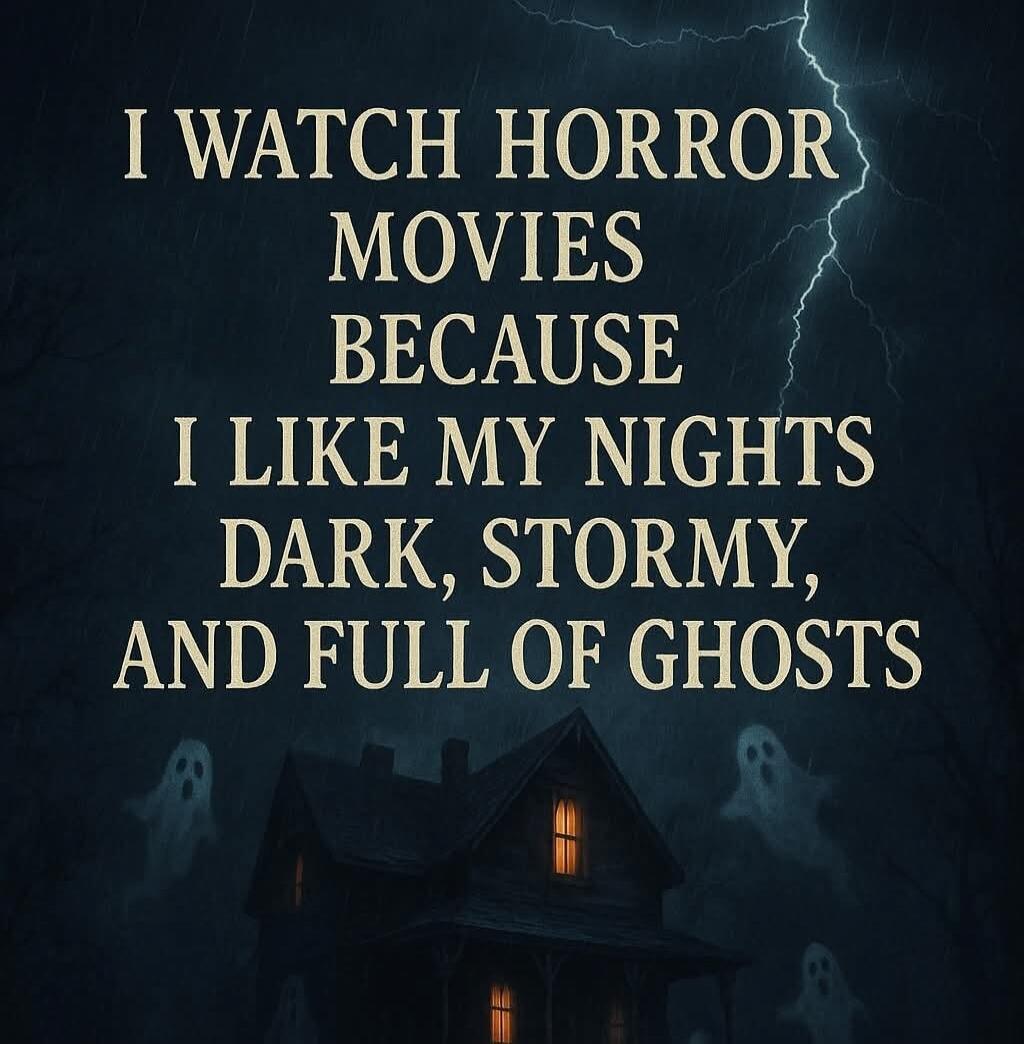 I WATCH HORROR MOVIES BECAUSE I LIKE MY NIGHTS DARK, STORMY, AND FULL OF GHOSTS